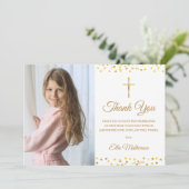 Golden Hearts First Heilige Communfoto Bedankkaart (Staand voorkant)