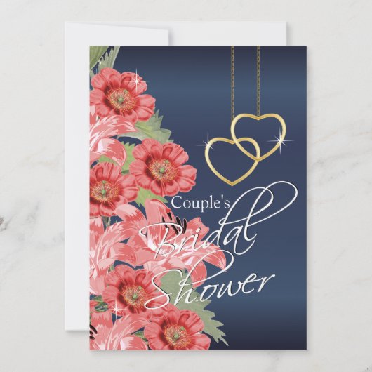 Golden Hearts met Coral & Navy Blue - Uitnodiging (Voorkant)