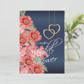 Golden Hearts met Coral & Navy Blue - Uitnodiging (Staand voorkant)