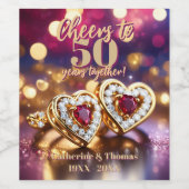 Golden Hearts met edelstenen bruiloft Jubileum Wijn Etiket (Enkel label)