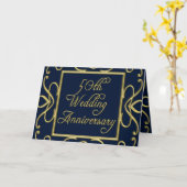 Golden Hearts op Blue 50th Wedding Jubileum Kaart (Gele Bloem)