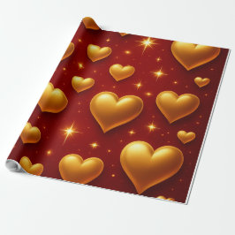 Golden Hearts op rood met sterren Cadeaupapier