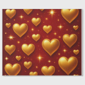 Golden Hearts op rood met sterren Cadeaupapier (Vlak)