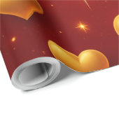 Golden Hearts op rood met sterren Cadeaupapier (Rol Hoek)