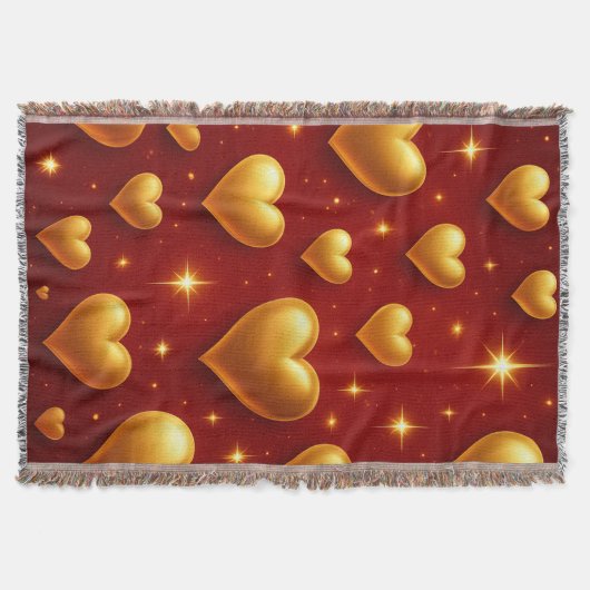 Golden Hearts op rood met sterren Deken (Voorkant)