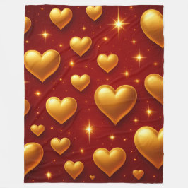 Golden Hearts op rood met sterren Fleece Deken