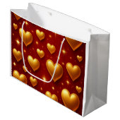 Golden Hearts op rood met sterren Groot Cadeauzakje (Voorkant Gekanteld)
