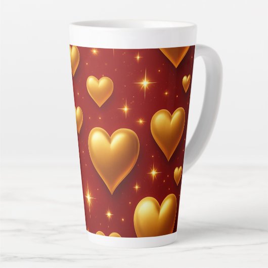 Golden Hearts op rood met sterren Latte Mok (Rechterhoek)