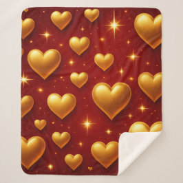 Golden Hearts op rood met sterren Sherpa Deken
