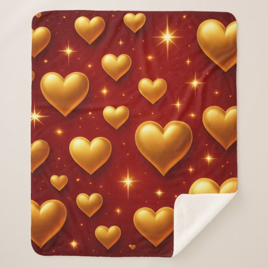 Golden Hearts op rood met sterren Sherpa Deken (Voorkant)