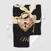 Golden Hearts sleutel voor golfer op de Valentijns Golfhanddoek (Insitu)