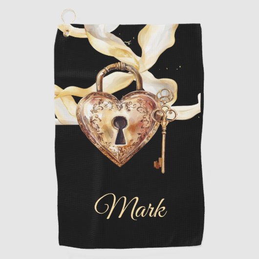 Golden Hearts sleutel voor golfer op de Valentijns Golfhanddoek (Voorkant)