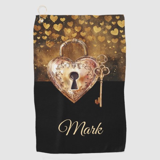 Golden Hearts sleutel voor golfer op de Valentijns Golfhanddoek (Voorkant)