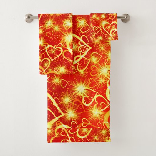 Golden Hearts Star Burst Bad Handdoek (Insitu)