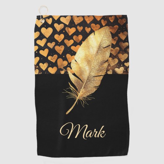 Golden Hearts voor golfer op Valentijnsdag LOVE Golfhanddoek (Voorkant)