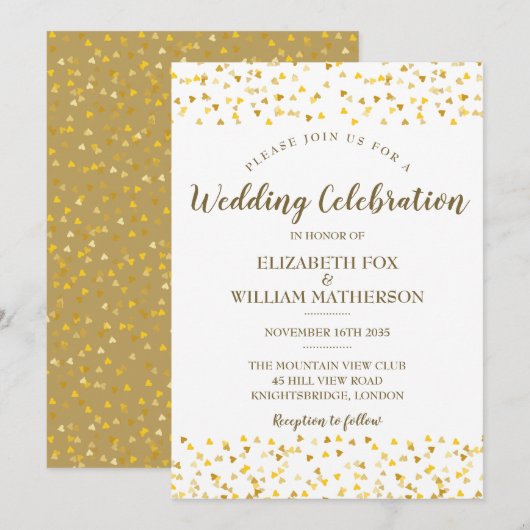 Golden Hearts Wedding Invitation Kaart (Voorkant / Achterkant)