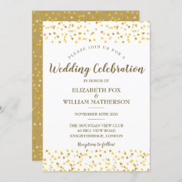 Golden Hearts Wedding Invitation Kaart