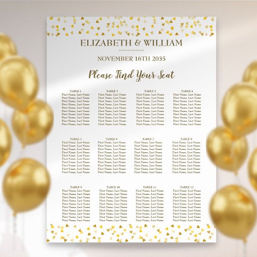 Golden Hearts Wedding Seating Chart Poster