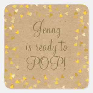 Golden Hearts ze is klaar om Baby shower te Poppen Vierkante Sticker