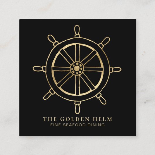 *~* Golden Helm Fine Dining by the Zee BLACK Gold Vierkante Visitekaartje (Voorkant)