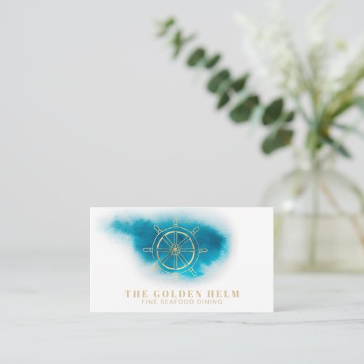 *~* Golden Helm Fine Dining Zee White Blauwgroen B Visitekaartje (Staand voorkant)