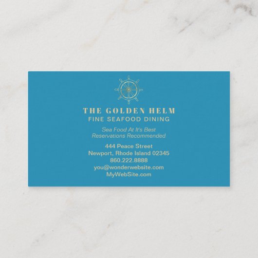 *~* Golden Helm Fine Dining Zee White Blauwgroen B Visitekaartje (Achterkant)