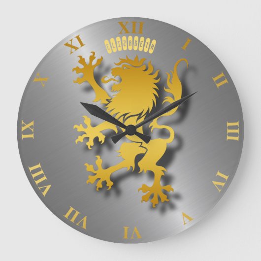 Golden Heraldic Lion met Shadows Clock Grote Klok (Voorkant)