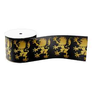 Golden Heraldic Lion Ribbon Grosgrain Lint