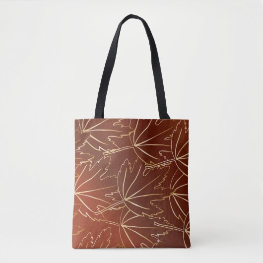 Golden herfbladeren patroon op bruin tote bag (Voorkant)