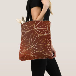 Golden herfbladeren patroon op bruin tote bag