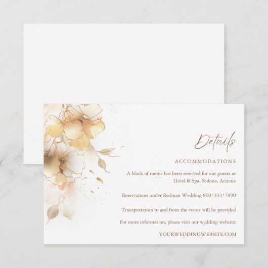 Golden Herfst Floral bruiloft Details Informatiekaartje (Voorkant / Achterkant)