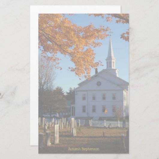 Golden Herfst Foliage met kerk en begraafplaats Briefpapier (Voorkant / Achterkant)