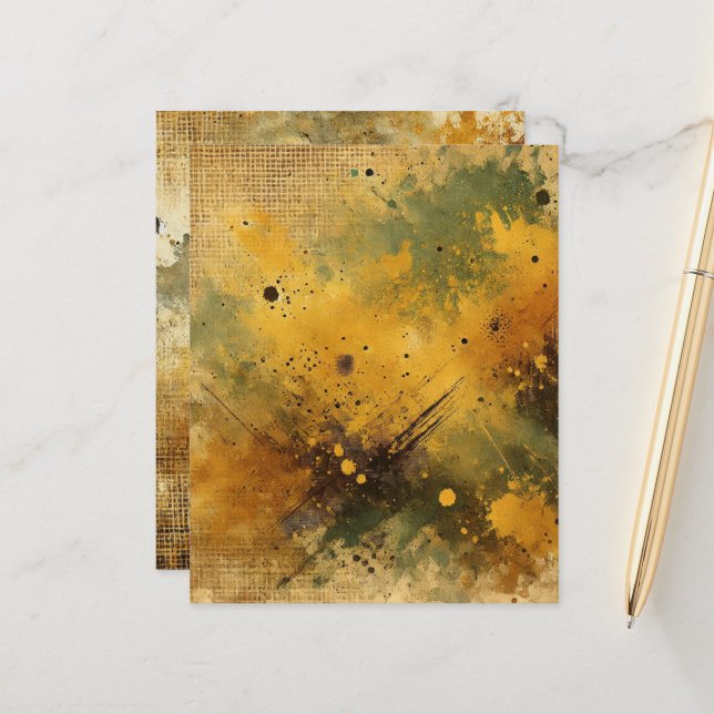 Golden Herfst Harvest Distressed Ink Scrapbook Pap (Voorkant / Achterkant in situ)