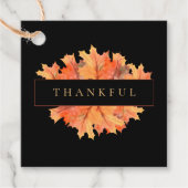 Golden Herfst Maple Leaves Custom Black Botanical Bedankjes Labels (Voorkant)