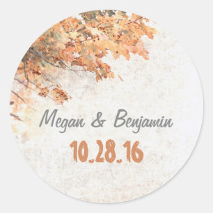 Golden Herfst Tree verlaat rustieke bruiloft Ronde Sticker