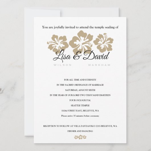 Golden Hibiscus Temple Wedding & Reception Invite Kaart (Voorkant)