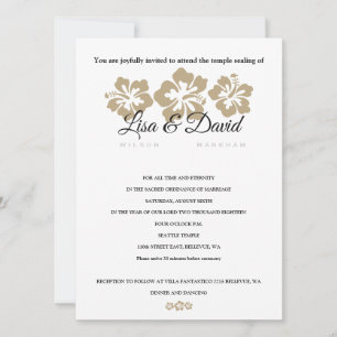 Golden Hibiscus Temple Wedding & Reception Invite Kaart
