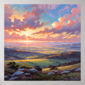 Golden Hills - Levendig landschap illustratie Poster (Voorkant)