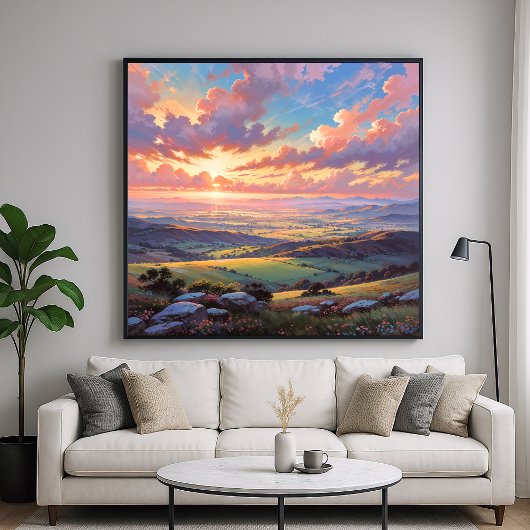 Golden Hills - Levendig landschap illustratie Poster