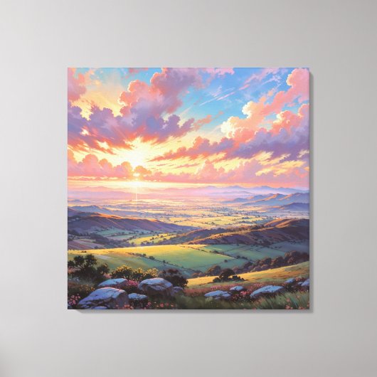 Golden Hills - Vibrant Landscape Illustration Canvas Afdruk (Voorkant)
