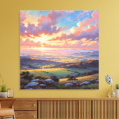 Golden Hills - Vibrant Landscape Illustration Canvas Afdruk (Insitu (Woonkamer))