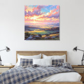 Golden Hills - Vibrant Landscape Illustration Canvas Afdruk (Insitu (Slaapkamer))