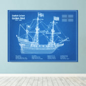 Golden Hind - Schip Blauwdruk Plannen ABD Canvas Afdruk (Insitu (Houten vloer))