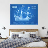 Golden Hind - Schip Blauwdruk Plannen ABD Canvas Afdruk (Insitu (Slaapkamer))