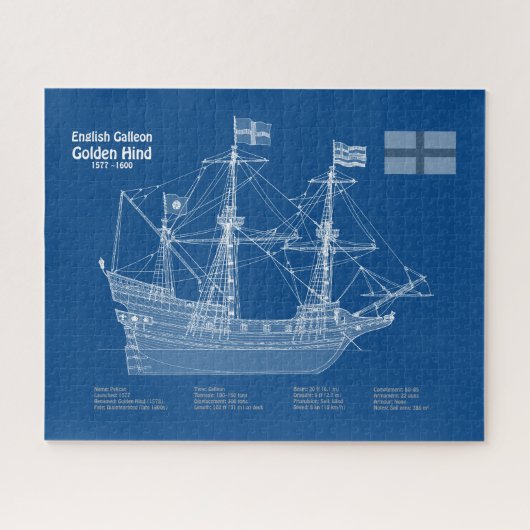 Golden Hind - Schip Blauwdruk Plannen ABD Legpuzzel (Horizontaal)