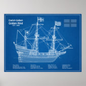 Golden Hind - Schip Blauwdruk Plannen ABD Poster (Voorkant)