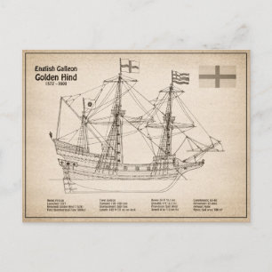 Golden Hind - Schip Blauwdruk Plannen SD Briefkaart