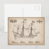 Golden Hind - Schip Blauwdruk Plannen SD Briefkaart (Voorkant / Achterkant)