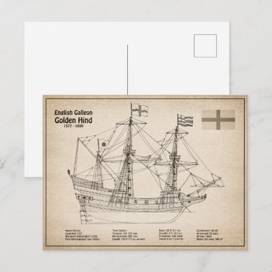 Golden Hind - Schip Blauwdruk Plannen SD Briefkaart (Voorkant / Achterkant)