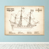 Golden Hind - Schip Blauwdruk Plannen SD Canvas Afdruk (Insitu (Houten vloer))
